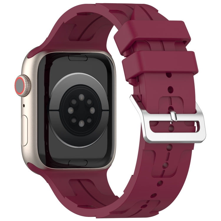 For Apple Watch Series 9 45mm H Texture Silicone Ladder Buckle Watch Band(Wine Red) - Watch Bands by PMC TechLife | Online Shopping South Africa | PMC TechLife
