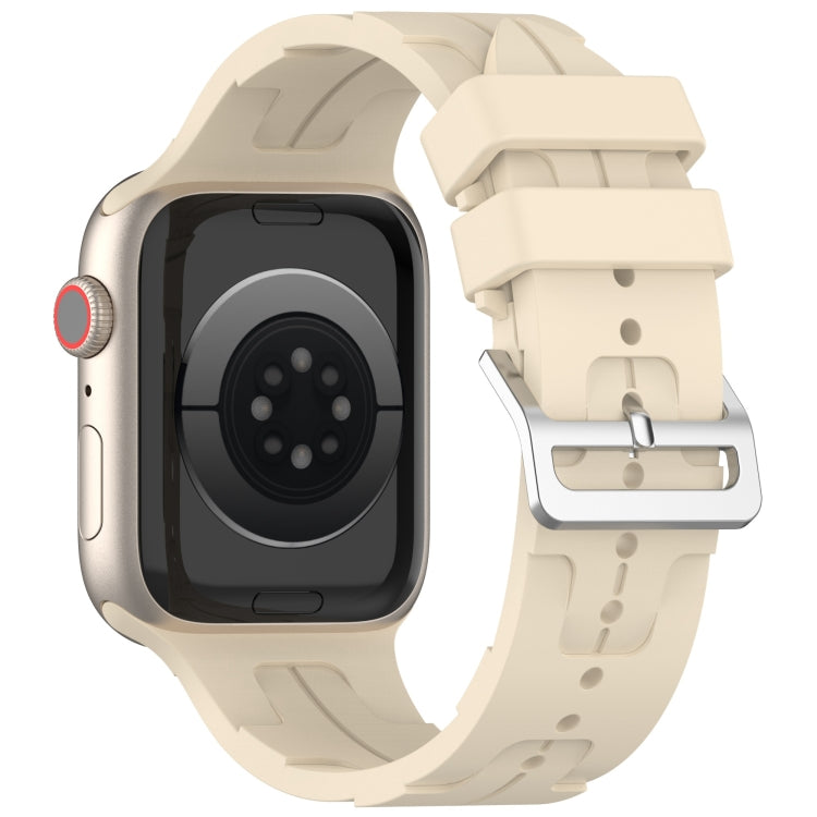For Apple Watch Series 9 45mm H Texture Silicone Ladder Buckle Watch Band(Khaki) - Watch Bands by PMC TechLife | Online Shopping South Africa | PMC TechLife