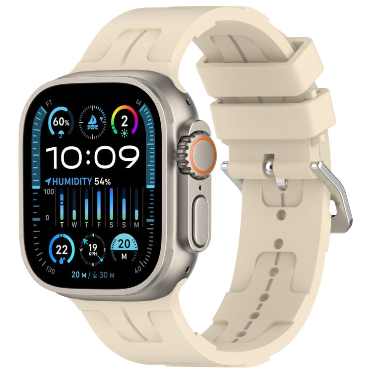For Apple Watch Ultra 49mm H Texture Silicone Ladder Buckle Watch Band(Khaki) - Watch Bands by PMC TechLife | Online Shopping South Africa | PMC TechLife
