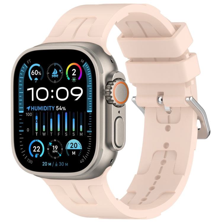 For Apple Watch Ultra 49mm H Texture Silicone Ladder Buckle Watch Band(Sand Pink) - Watch Bands by PMC TechLife | Online Shopping South Africa | PMC TechLife