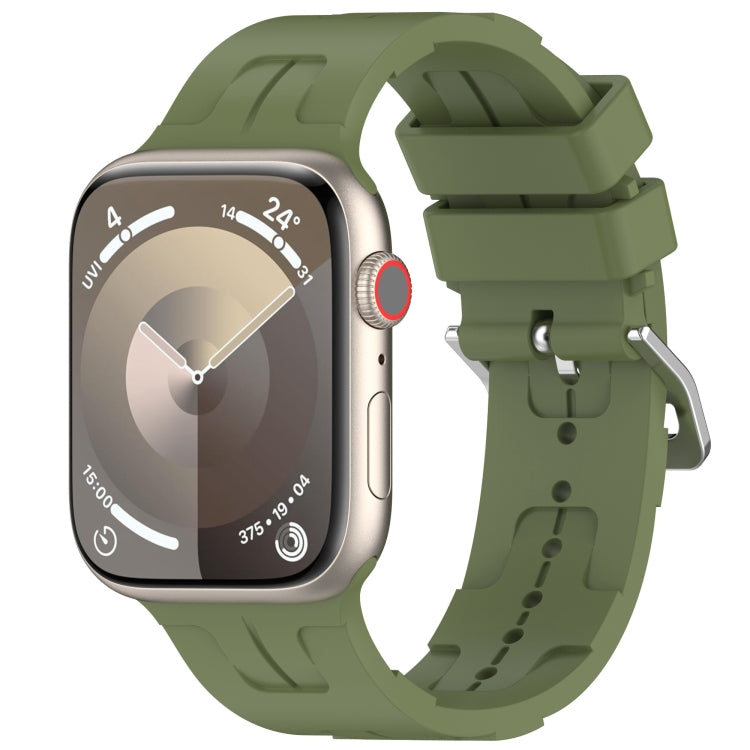 For Apple Watch SE 2022 44mm H Texture Silicone Ladder Buckle Watch Band(Army Green) - Watch Bands by PMC TechLife | Online Shopping South Africa | PMC TechLife
