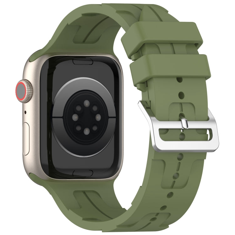 For Apple Watch SE 2022 44mm H Texture Silicone Ladder Buckle Watch Band(Army Green) - Watch Bands by PMC TechLife | Online Shopping South Africa | PMC TechLife