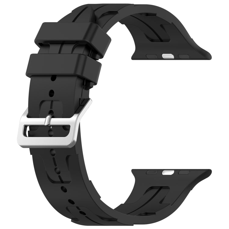 For Apple Watch Series 7 45mm H Texture Silicone Ladder Buckle Watch Band(Black) - Watch Bands by PMC TechLife | Online Shopping South Africa | PMC TechLife