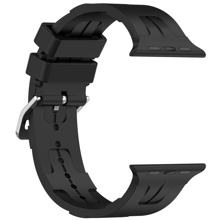 For Apple Watch Series 7 45mm H Texture Silicone Ladder Buckle Watch Band(Black) - Watch Bands by PMC TechLife | Online Shopping South Africa | PMC TechLife