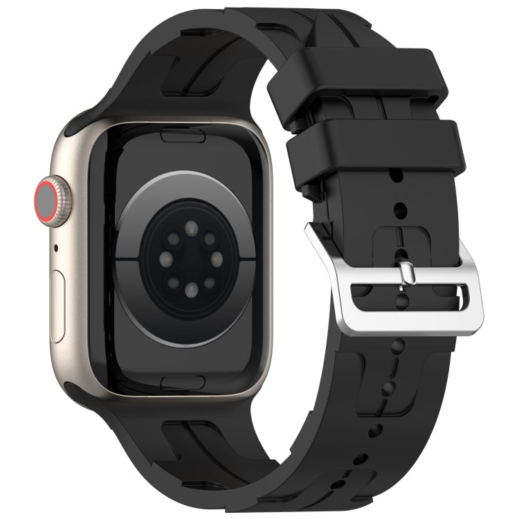 For Apple Watch Series 7 45mm H Texture Silicone Ladder Buckle Watch Band(Black) - Watch Bands by PMC TechLife | Online Shopping South Africa | PMC TechLife