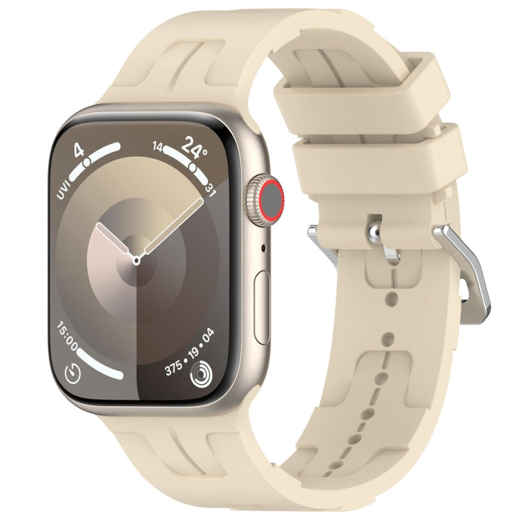 For Apple Watch SE 44mm H Texture Silicone Ladder Buckle Watch Band(Khaki) - Watch Bands by PMC TechLife | Online Shopping South Africa | PMC TechLife