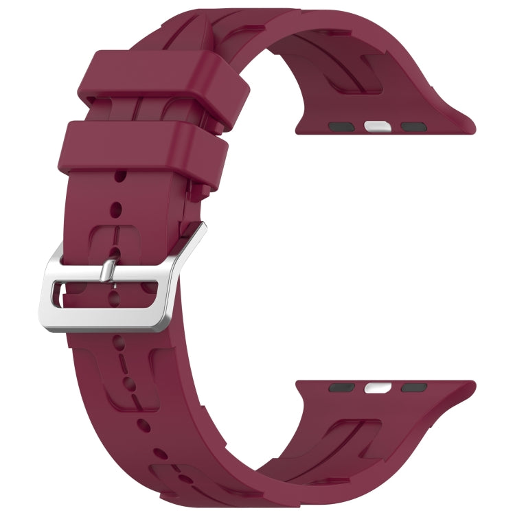 For Apple Watch Series 6 44mm H Texture Silicone Ladder Buckle Watch Band(Wine Red) - Watch Bands by PMC TechLife | Online Shopping South Africa | PMC TechLife