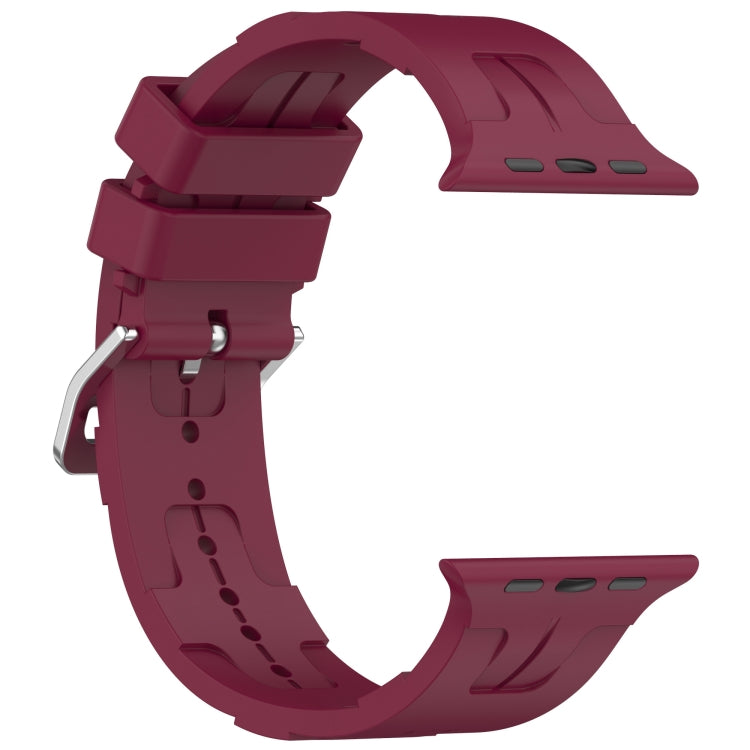 For Apple Watch Series 6 44mm H Texture Silicone Ladder Buckle Watch Band(Wine Red) - Watch Bands by PMC TechLife | Online Shopping South Africa | PMC TechLife