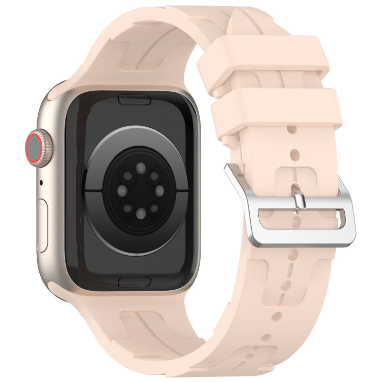 For Apple Watch Series 6 44mm H Texture Silicone Ladder Buckle Watch Band(Sand Pink) - Watch Bands by PMC TechLife | Online Shopping South Africa | PMC TechLife