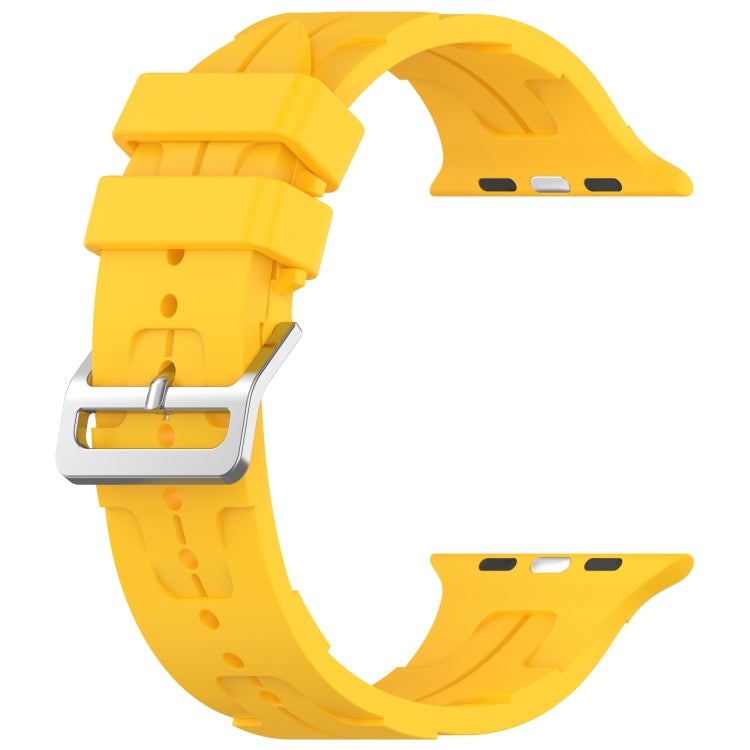 For Apple Watch 38mm H Texture Silicone Ladder Buckle Watch Band(Yellow) - Watch Bands by PMC TechLife | Online Shopping South Africa | PMC TechLife