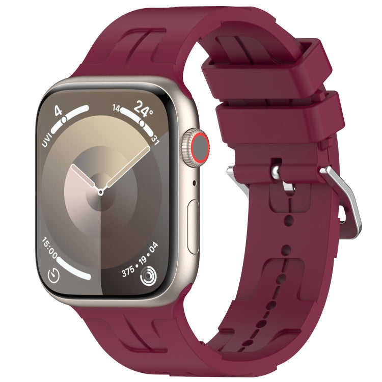 For Apple Watch 38mm H Texture Silicone Ladder Buckle Watch Band(Wine Red) - Watch Bands by PMC TechLife | Online Shopping South Africa | PMC TechLife