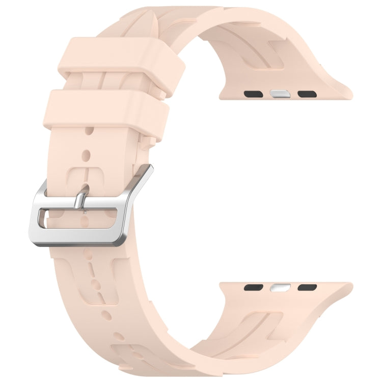 For Apple Watch 38mm H Texture Silicone Ladder Buckle Watch Band(Sand Pink) - Watch Bands by PMC TechLife | Online Shopping South Africa | PMC TechLife