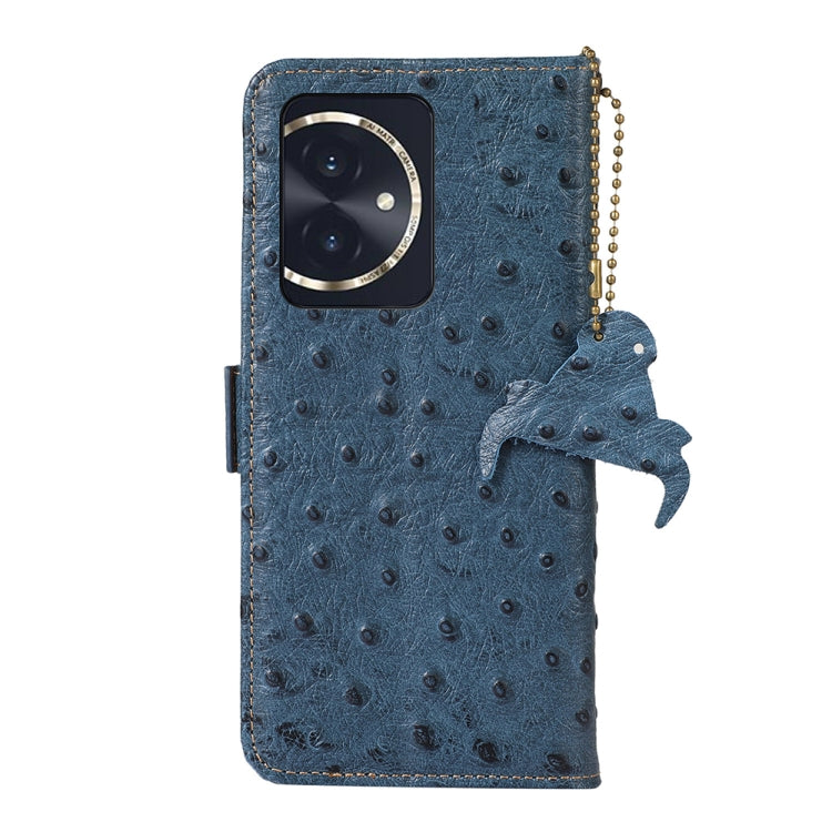 For Honor 100 5G Ostrich Pattern Genuine Leather RFID Phone Case(Blue) - Honor Cases by PMC TechLife | Online Shopping South Africa | PMC TechLife | Buy Now Pay Later Mobicred