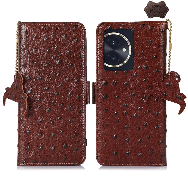 For Honor 100 5G Ostrich Pattern Genuine Leather RFID Phone Case(Coffee) - Honor Cases by PMC TechLife | Online Shopping South Africa | PMC TechLife | Buy Now Pay Later Mobicred