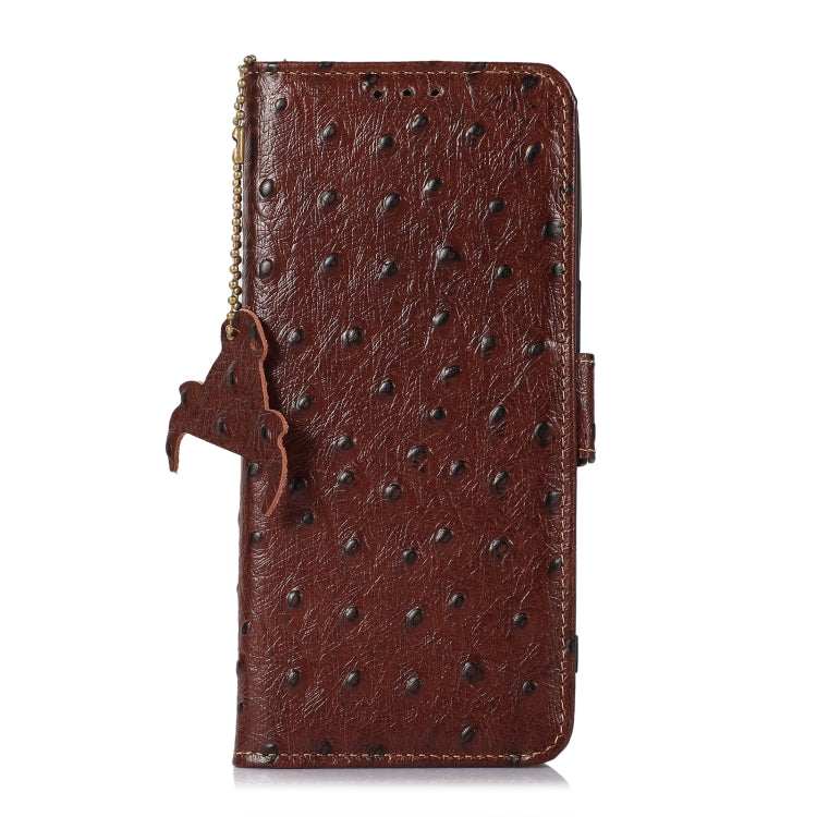For Honor 100 5G Ostrich Pattern Genuine Leather RFID Phone Case(Coffee) - Honor Cases by PMC TechLife | Online Shopping South Africa | PMC TechLife | Buy Now Pay Later Mobicred