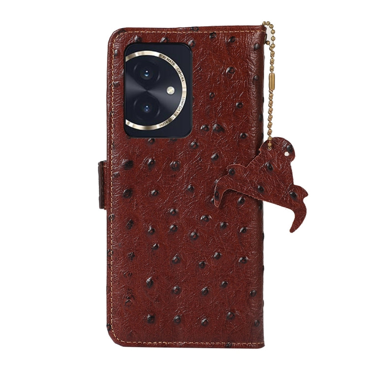 For Honor 100 5G Ostrich Pattern Genuine Leather RFID Phone Case(Coffee) - Honor Cases by PMC TechLife | Online Shopping South Africa | PMC TechLife | Buy Now Pay Later Mobicred