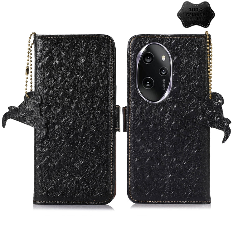 For Honor 100 Pro 5G Ostrich Pattern Genuine Leather RFID Phone Case(Black) - Honor Cases by PMC TechLife | Online Shopping South Africa | PMC TechLife | Buy Now Pay Later Mobicred