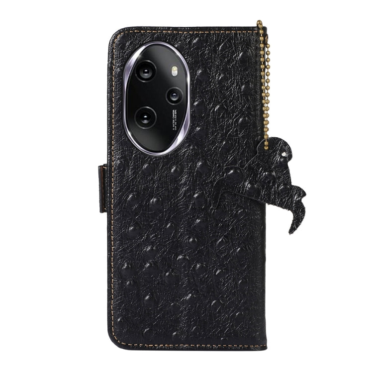For Honor 100 Pro 5G Ostrich Pattern Genuine Leather RFID Phone Case(Black) - Honor Cases by PMC TechLife | Online Shopping South Africa | PMC TechLife | Buy Now Pay Later Mobicred