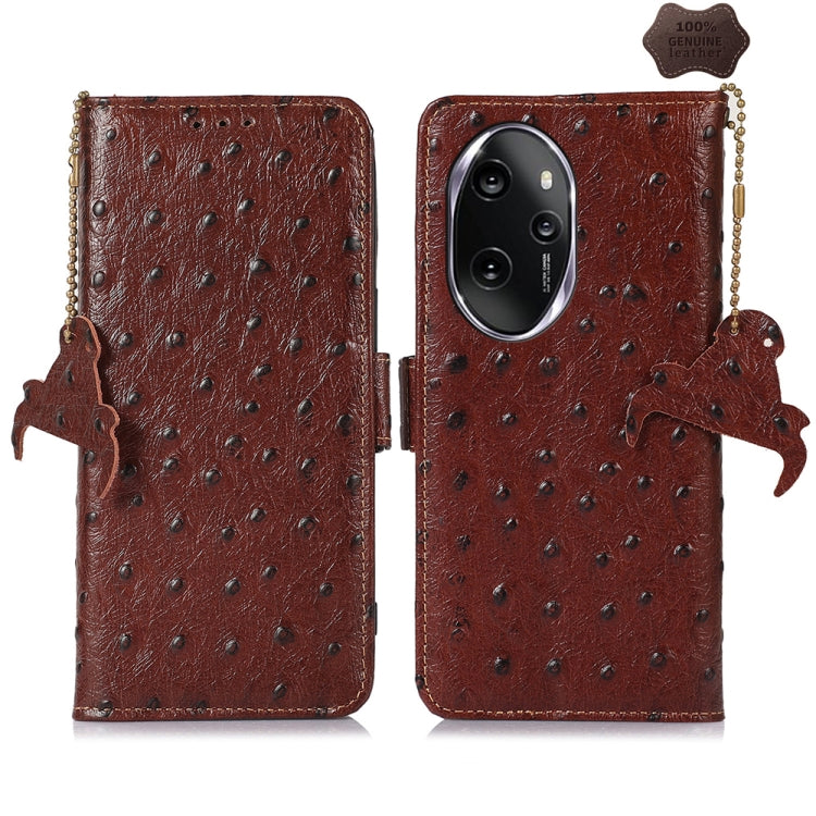 For Honor 100 Pro 5G Ostrich Pattern Genuine Leather RFID Phone Case(Coffee) - Honor Cases by PMC TechLife | Online Shopping South Africa | PMC TechLife | Buy Now Pay Later Mobicred
