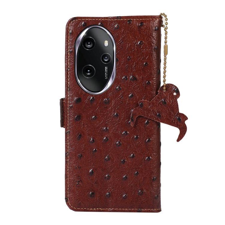 For Honor 100 Pro 5G Ostrich Pattern Genuine Leather RFID Phone Case(Coffee) - Honor Cases by PMC TechLife | Online Shopping South Africa | PMC TechLife | Buy Now Pay Later Mobicred