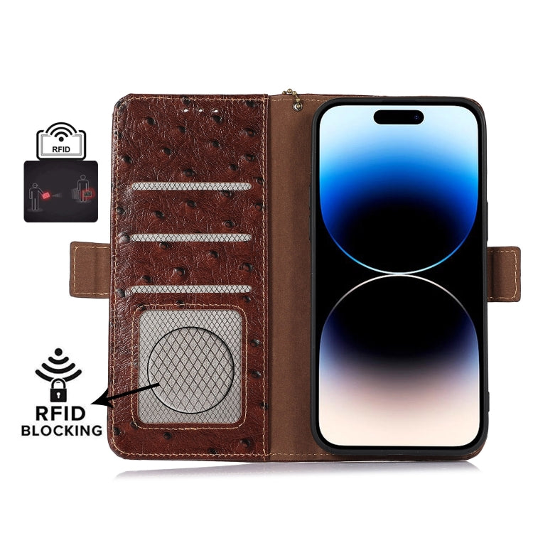 For Honor X5 Plus Ostrich Pattern Genuine Leather RFID Phone Case(Coffee) - Honor Cases by PMC TechLife | Online Shopping South Africa | PMC TechLife | Buy Now Pay Later Mobicred