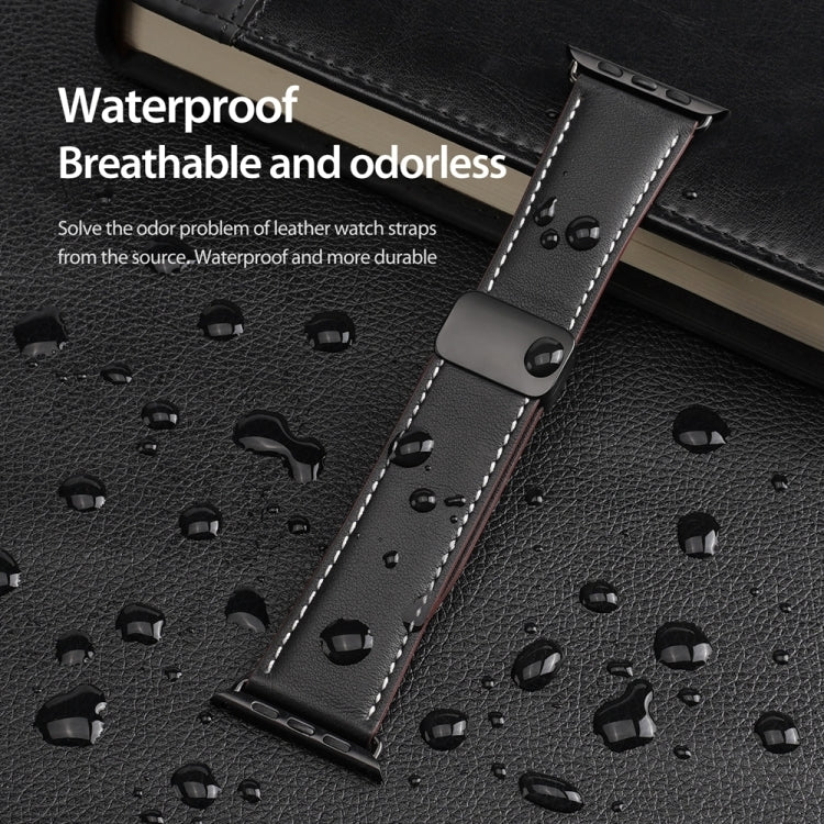 For Apple Watch SE 2023 44mm DUX DUCIS YA Series Magnetic Buckle Genuine Leather Watch Band(Black) - free shipping - PMC Jewellery - Order now!
