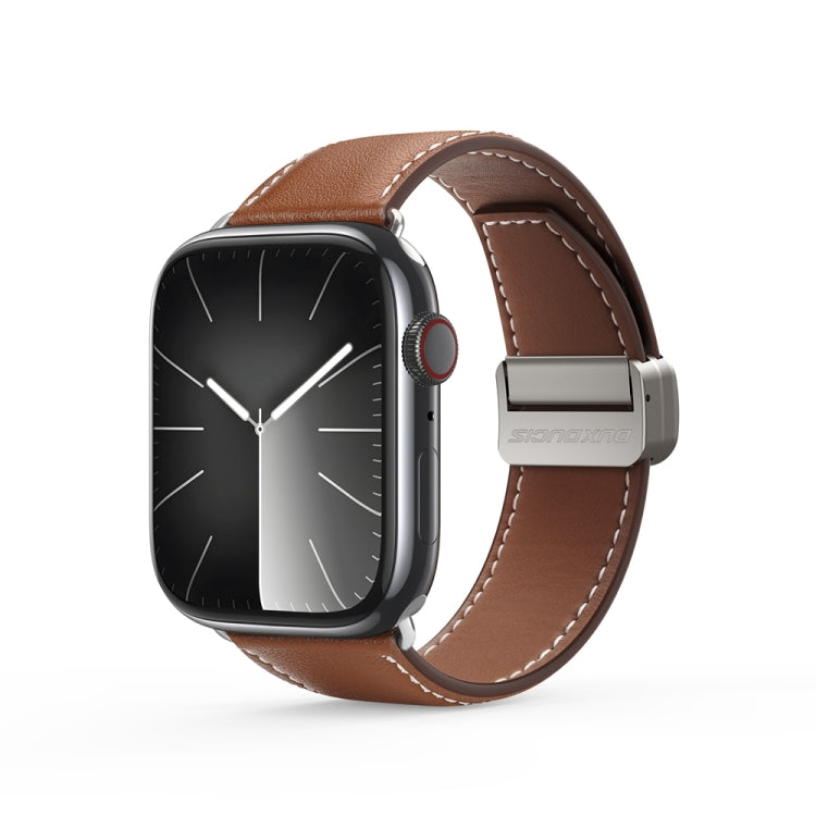 For Apple Watch SE 2023 44mm DUX DUCIS YA Series Magnetic Buckle Genuine Leather Watch Band(Brown) - free shipping - PMC Jewellery - Order now!