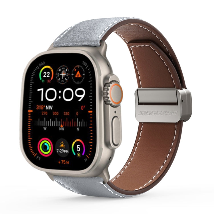 For Apple Watch Ultra 2 49mm DUX DUCIS YA Series Magnetic Buckle Genuine Leather Watch Band(Grey) - free shipping - PMC Jewellery - Order now!
