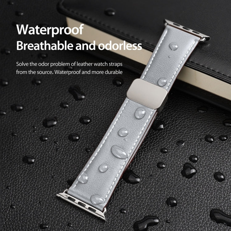 For Apple Watch Series 9 41mm DUX DUCIS YA Series Magnetic Buckle Genuine Leather Watch Band(Grey) - free shipping - PMC Jewellery - Order now!
