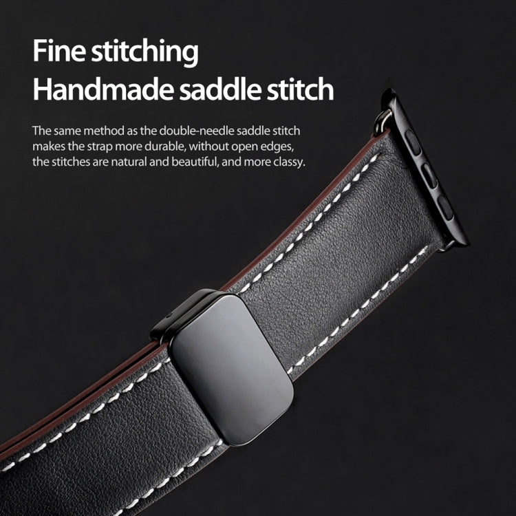For Apple Watch SE 2022 40mm DUX DUCIS YA Series Magnetic Buckle Genuine Leather Watch Band(Black) - free shipping - PMC Jewellery - Order now!