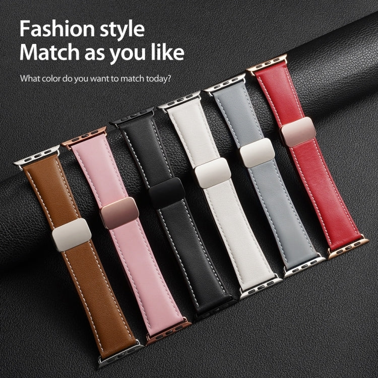 For Apple Watch Series 7 41mm DUX DUCIS YA Series Magnetic Buckle Genuine Leather Watch Band(Brown) - free shipping - PMC Jewellery - Order now!