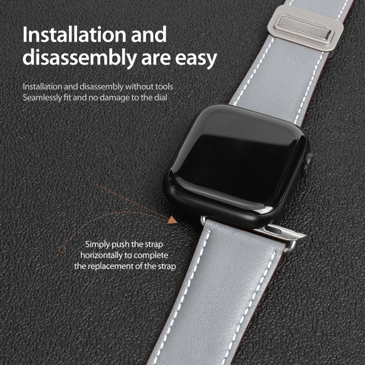 For Apple Watch Series 7 41mm DUX DUCIS YA Series Magnetic Buckle Genuine Leather Watch Band(Grey) - free shipping - PMC Jewellery - Order now!