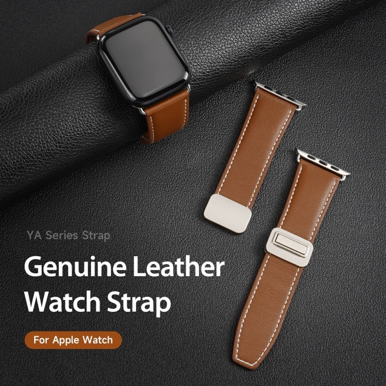 For Apple Watch Series 7 45mm DUX DUCIS YA Series Magnetic Buckle Genuine Leather Watch Band(Brown) - free shipping - PMC Jewellery - Order now!