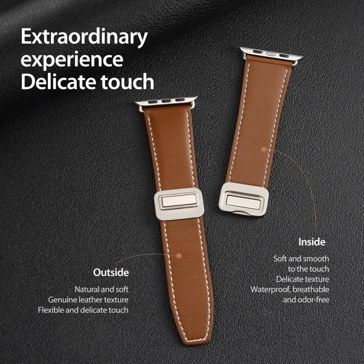 For Apple Watch Series 7 45mm DUX DUCIS YA Series Magnetic Buckle Genuine Leather Watch Band(Brown) - free shipping - PMC Jewellery - Order now!