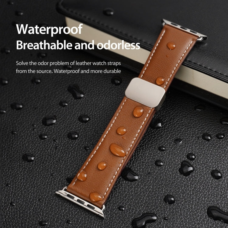 For Apple Watch Series 7 45mm DUX DUCIS YA Series Magnetic Buckle Genuine Leather Watch Band(Brown) - free shipping - PMC Jewellery - Order now!