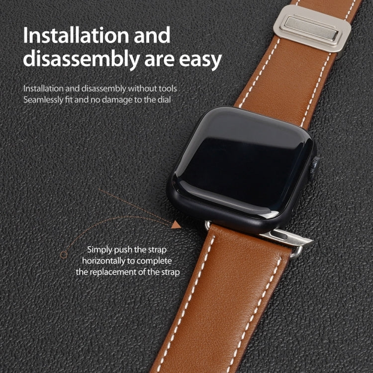 For Apple Watch Series 7 45mm DUX DUCIS YA Series Magnetic Buckle Genuine Leather Watch Band(Brown) - free shipping - PMC Jewellery - Order now!