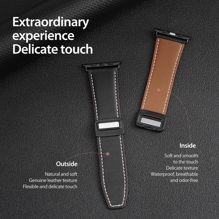 For Apple Watch SE 40mm DUX DUCIS YA Series Magnetic Buckle Genuine Leather Watch Band(Black) - free shipping - PMC Jewellery - Order now!