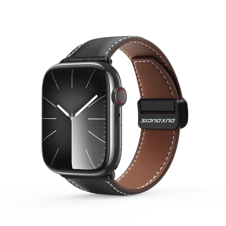 For Apple Watch SE 44mm DUX DUCIS YA Series Magnetic Buckle Genuine Leather Watch Band(Black) - free shipping - PMC Jewellery - Order now!