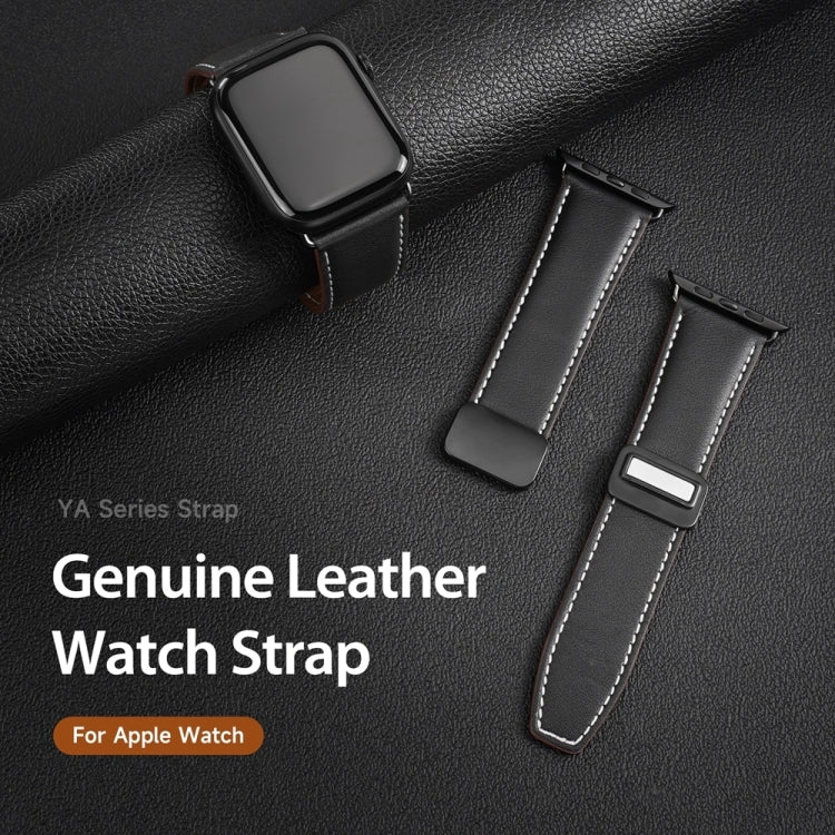 For Apple Watch SE 44mm DUX DUCIS YA Series Magnetic Buckle Genuine Leather Watch Band(Black) - free shipping - PMC Jewellery - Order now!