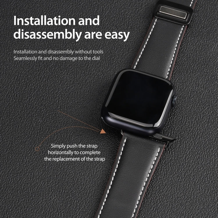 For Apple Watch SE 44mm DUX DUCIS YA Series Magnetic Buckle Genuine Leather Watch Band(Black) - free shipping - PMC Jewellery - Order now!