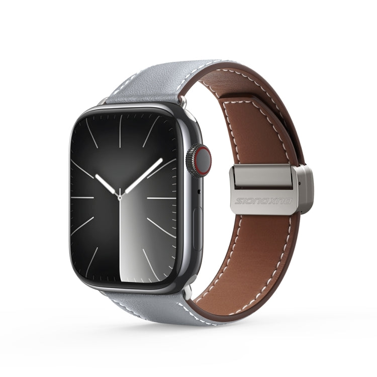 For Apple Watch Series 4 44mm DUX DUCIS YA Series Magnetic Buckle Genuine Leather Watch Band(Grey) - free shipping - PMC Jewellery - Order now!