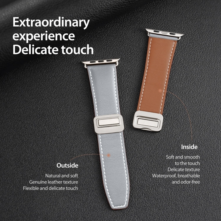 For Apple Watch Series 4 44mm DUX DUCIS YA Series Magnetic Buckle Genuine Leather Watch Band(Grey) - free shipping - PMC Jewellery - Order now!