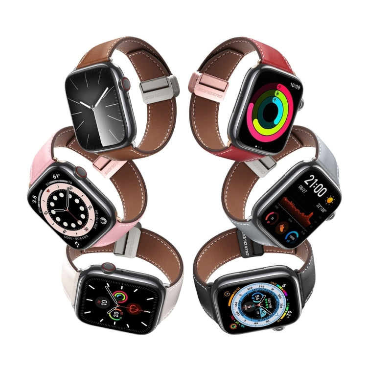 For Apple Watch SE 44mm DUX DUCIS YA Series Magnetic Buckle Genuine Leather Watch Band(Grey) - free shipping - PMC Jewellery - Order now!