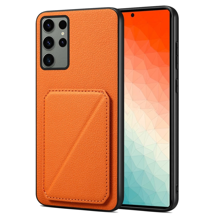 For Samsung Galaxy S24 Ultra 5G Denior Imitation Calf Leather Back Phone Case with Holder(Orange) - free shipping - PMC Jewellery - Order now!