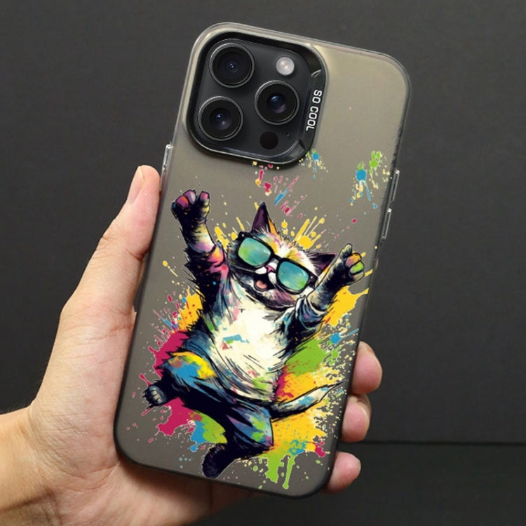 For iPhone 12 Pro Max Color Ink Frosted PC+TPU Phone Case(Glasses Cat) - iPhone 12 Pro Max Cases by PMC TechLife | Online Shopping South Africa | PMC TechLife