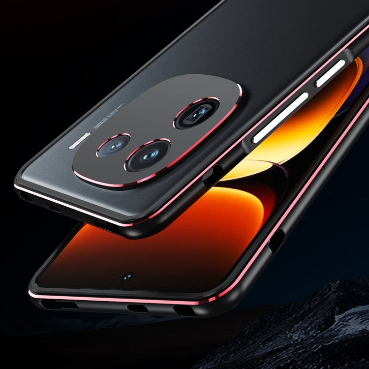 For vivo iQOO 12 Aurora Series Lens Protector + Metal Frame Phone Case(Black Red) - iQOO 12 Cases by PMC TechLife | Online Shopping South Africa | PMC TechLife