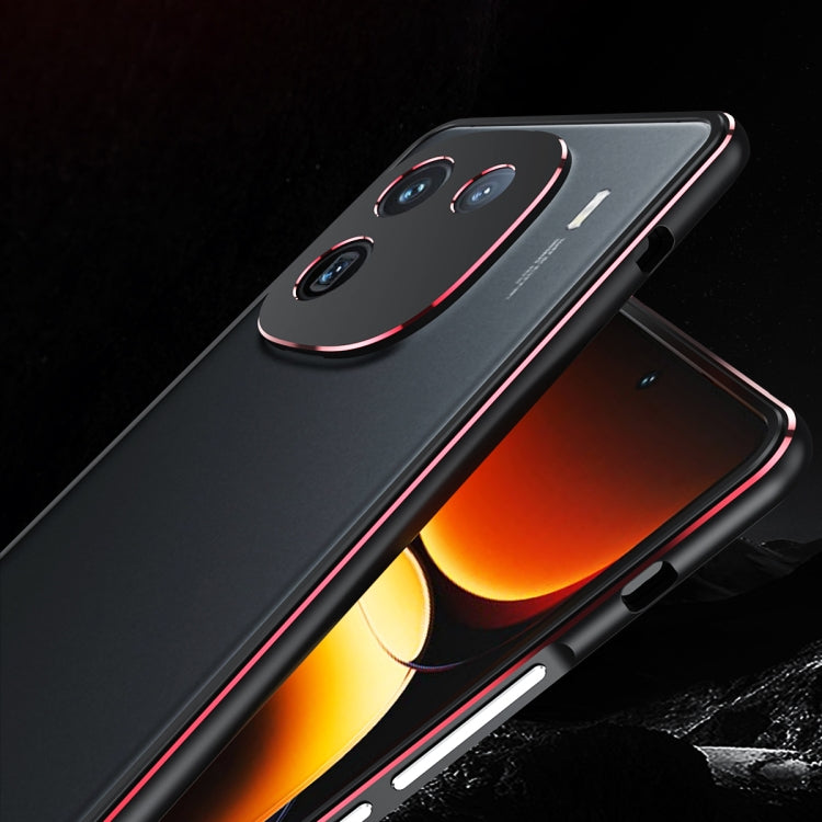 For vivo iQOO 12 Aurora Series Lens Protector + Metal Frame Phone Case(Black Red) - iQOO 12 Cases by PMC TechLife | Online Shopping South Africa | PMC TechLife