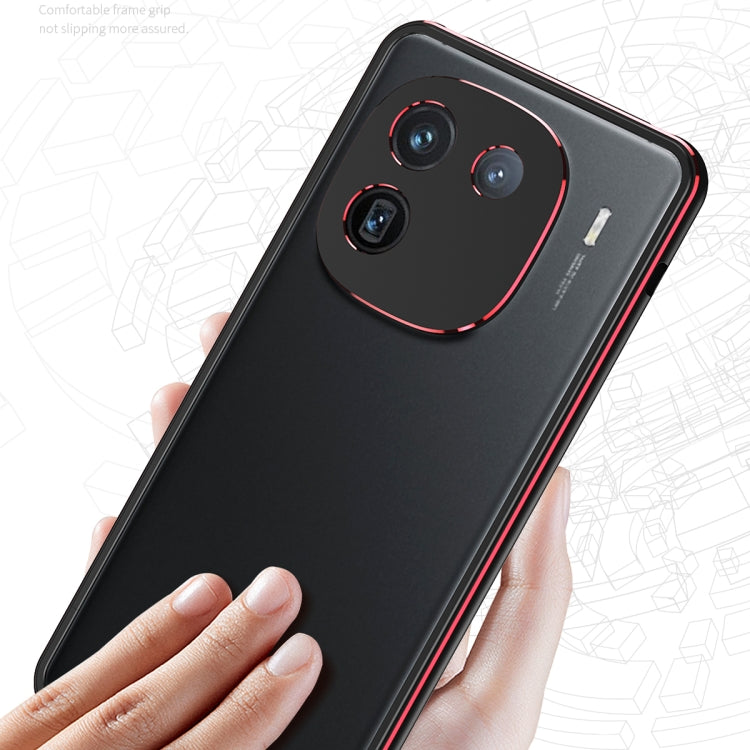 For vivo iQOO 12 Aurora Series Lens Protector + Metal Frame Phone Case(Black Red) - iQOO 12 Cases by PMC TechLife | Online Shopping South Africa | PMC TechLife
