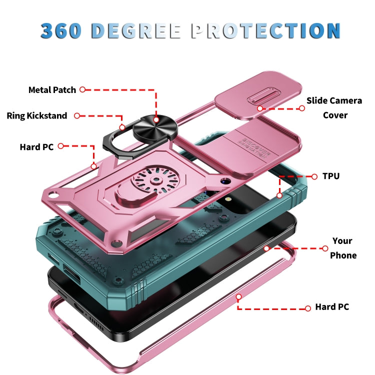 For Samsung Galaxy S24 5G Sliding Camshield TPU + PC Phone Case with Holder(Pink+Green) - Galaxy S24 5G Cases by PMC TechLife | Online Shopping South Africa | PMC TechLife