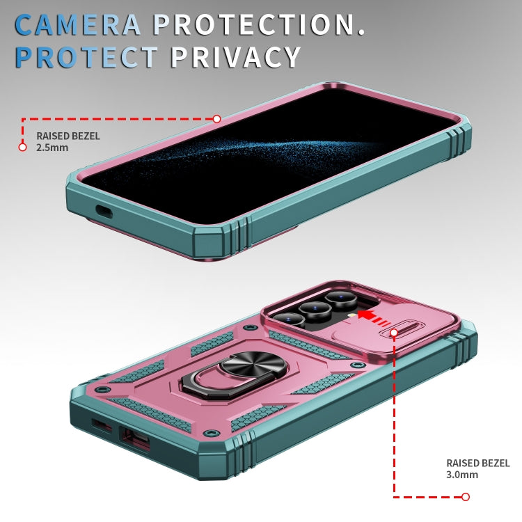 For Samsung Galaxy S24 5G Sliding Camshield TPU + PC Phone Case with Holder(Pink+Green) - Galaxy S24 5G Cases by PMC TechLife | Online Shopping South Africa | PMC TechLife
